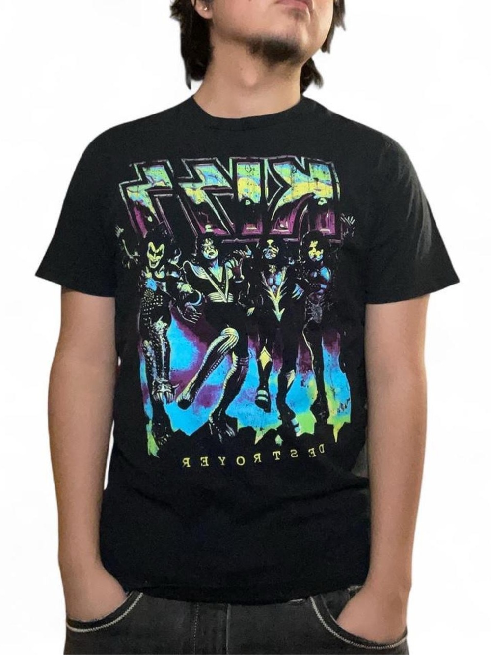 KISS Destroyer Neon‎ Graphic Black T-Shirt Mad Engine Size Small